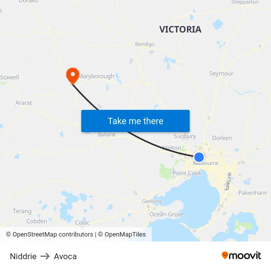 Niddrie to Avoca map