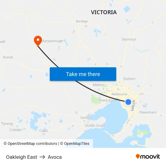 Oakleigh East to Avoca map