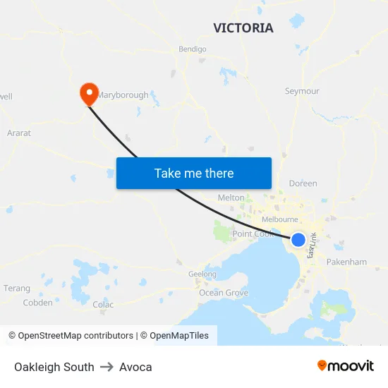 Oakleigh South to Avoca map
