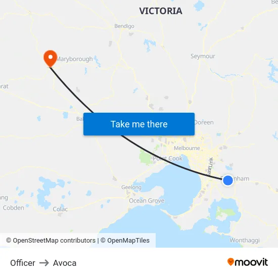Officer to Avoca map