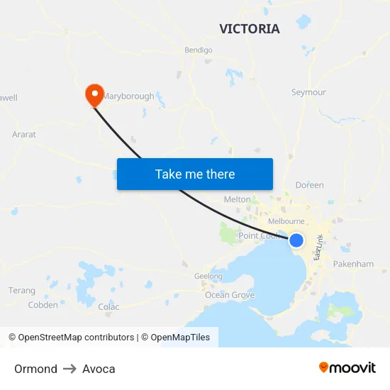 Ormond to Avoca map