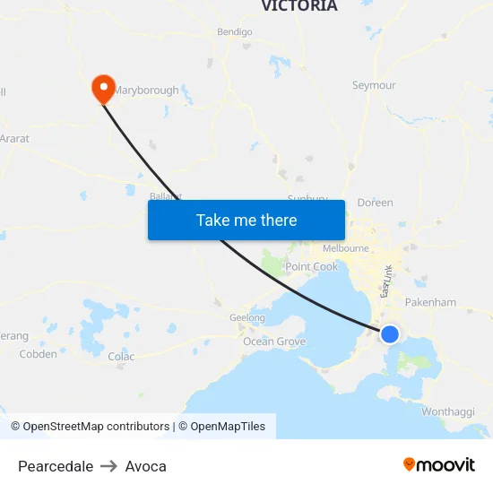 Pearcedale to Avoca map