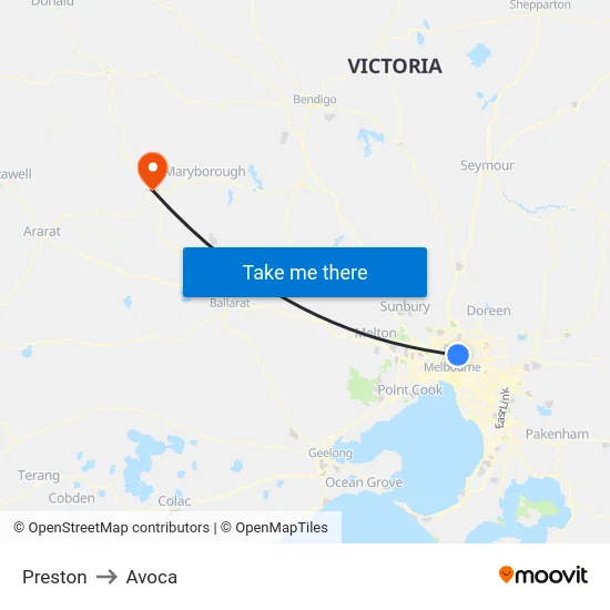 Preston to Avoca map