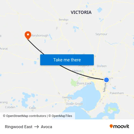 Ringwood East to Avoca map