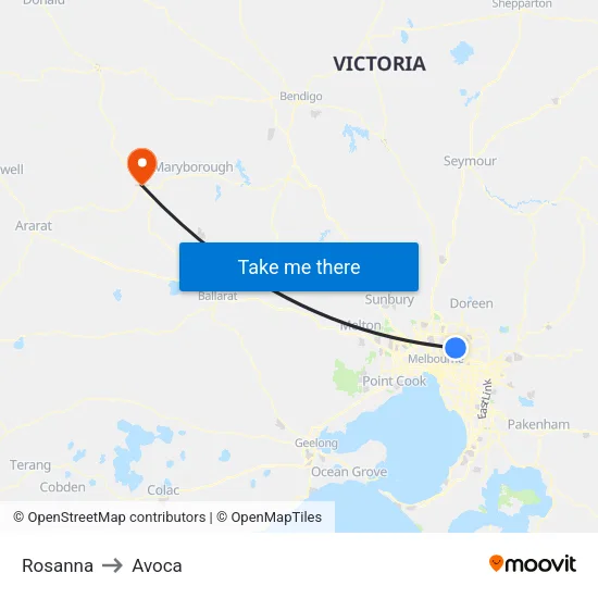 Rosanna to Avoca map