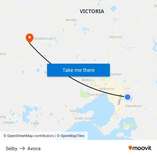 Selby to Avoca map