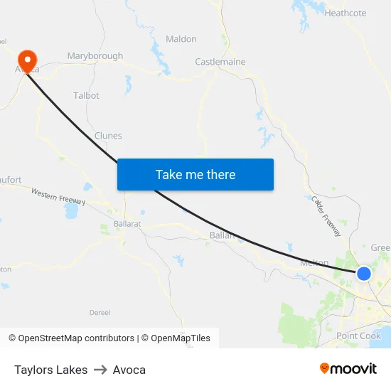 Taylors Lakes to Avoca map