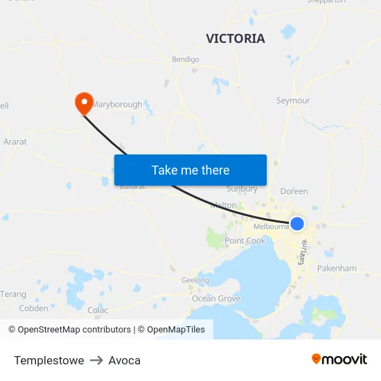 Templestowe to Avoca map
