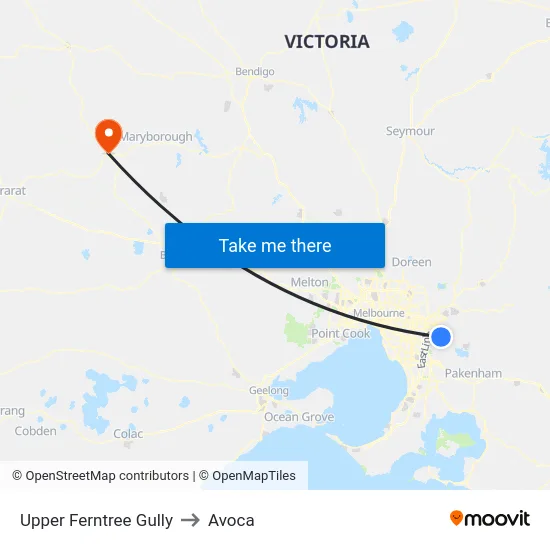 Upper Ferntree Gully to Avoca map