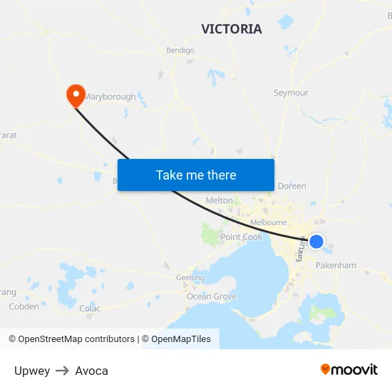 Upwey to Avoca map
