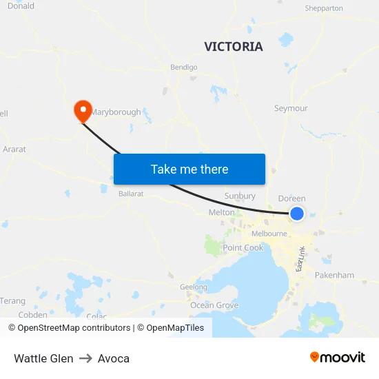 Wattle Glen to Avoca map