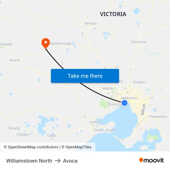 Williamstown North to Avoca map