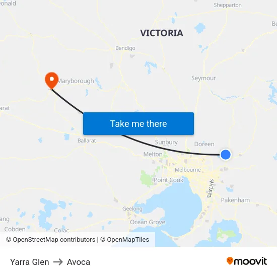 Yarra Glen to Avoca map