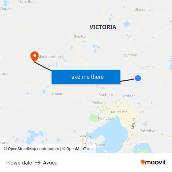 Flowerdale to Avoca map
