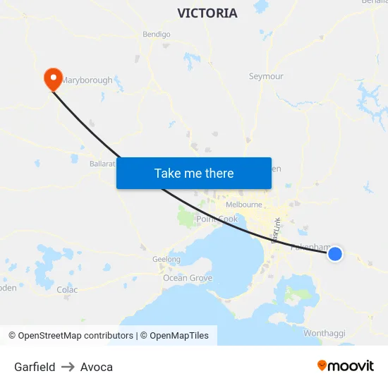 Garfield to Avoca map