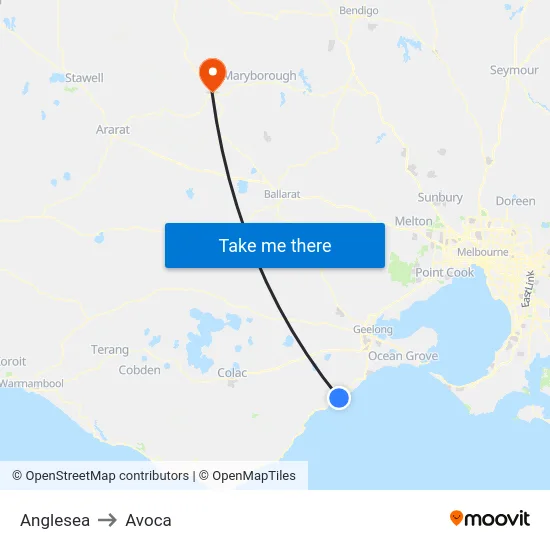 Anglesea to Avoca map