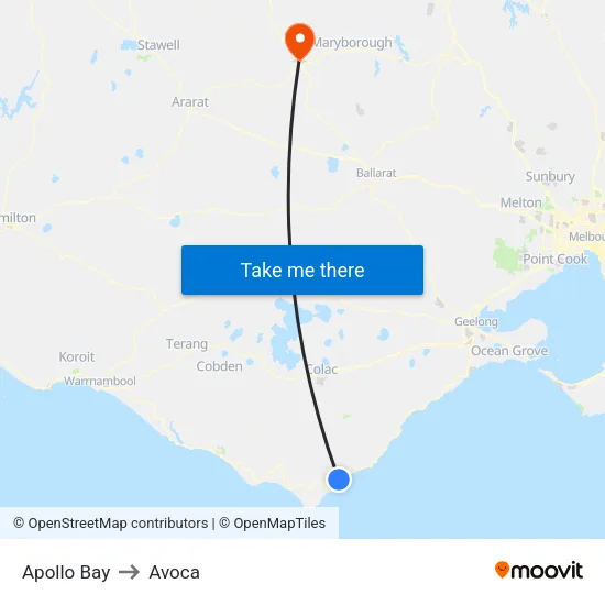 Apollo Bay to Avoca map