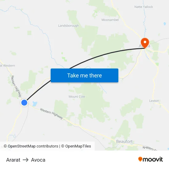 Ararat to Avoca map