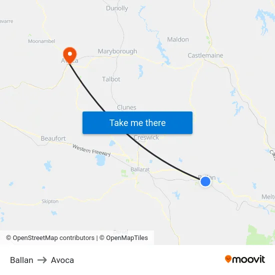 Ballan to Avoca map