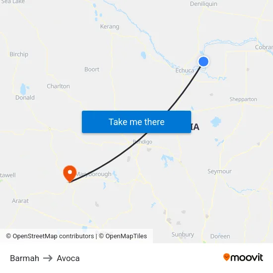 Barmah to Avoca map