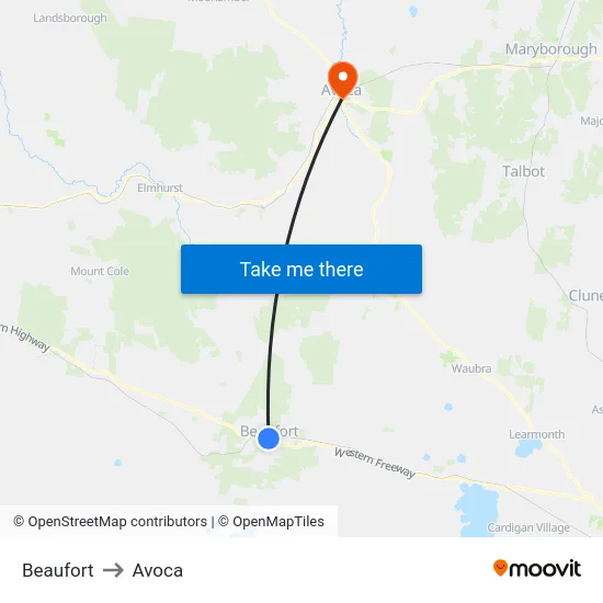 Beaufort to Avoca map