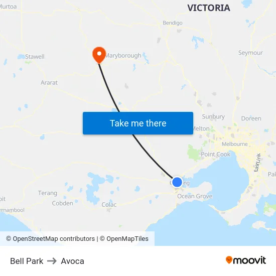 Bell Park to Avoca map