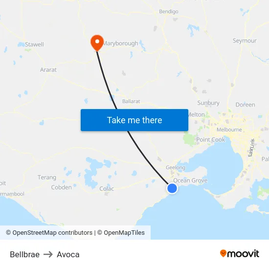 Bellbrae to Avoca map