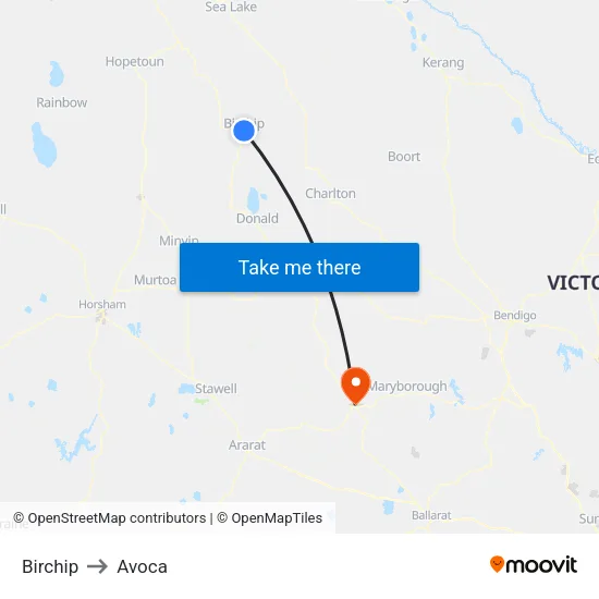 Birchip to Avoca map