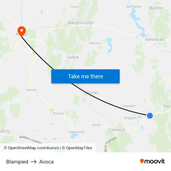 Blampied to Avoca map