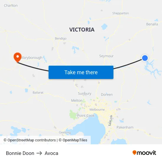 Bonnie Doon to Avoca map