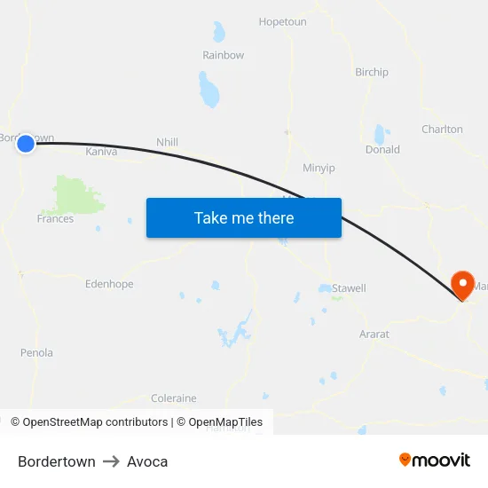 Bordertown to Avoca map