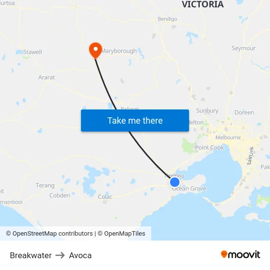 Breakwater to Avoca map