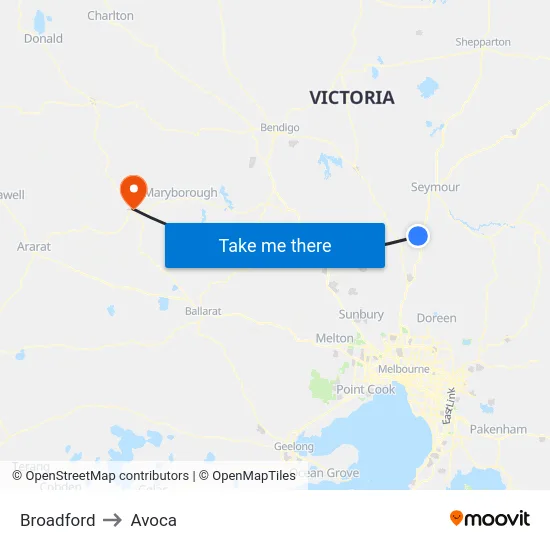 Broadford to Avoca map