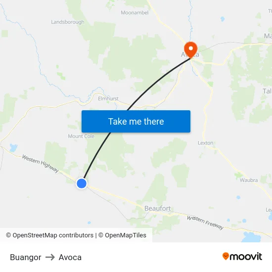 Buangor to Avoca map