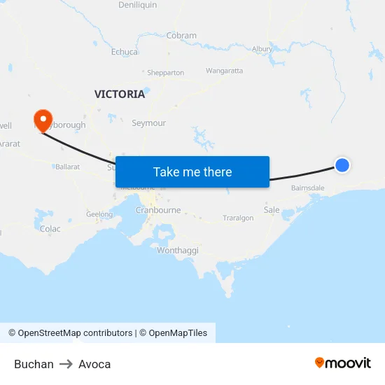 Buchan to Avoca map