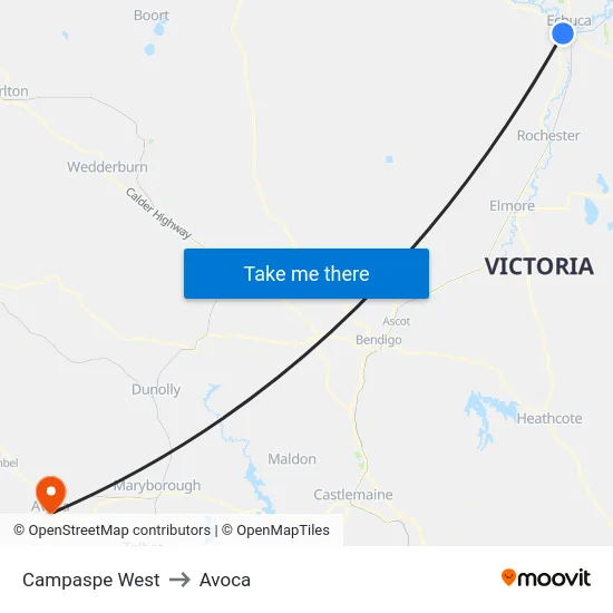 Campaspe West to Avoca map
