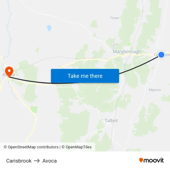 Carisbrook to Avoca map