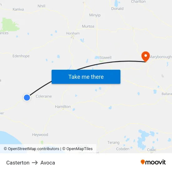 Casterton to Avoca map