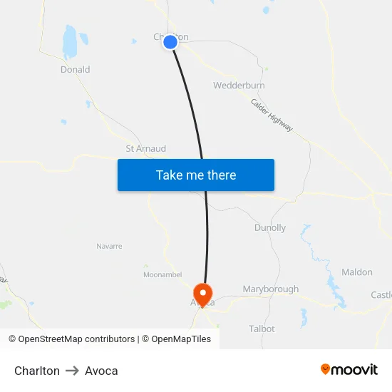 Charlton to Avoca map