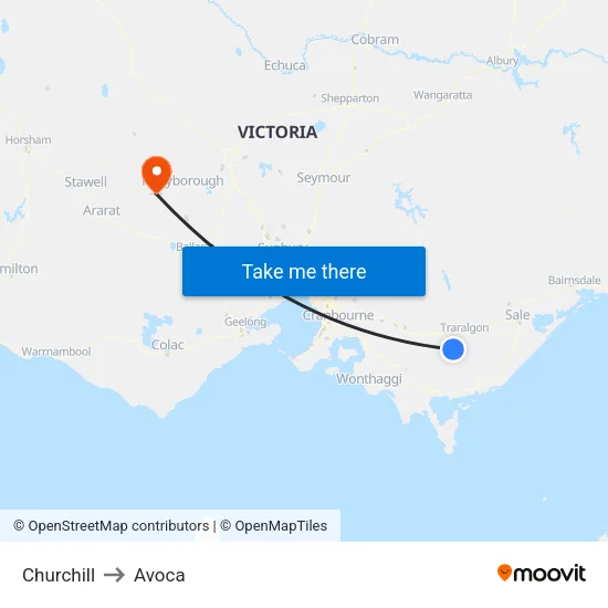 Churchill to Avoca map