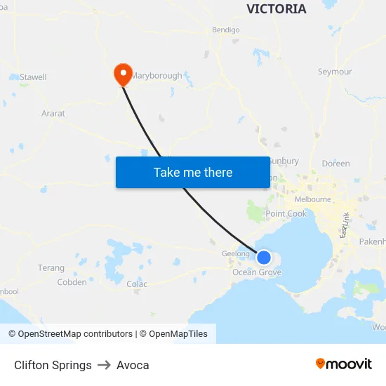 Clifton Springs to Avoca map
