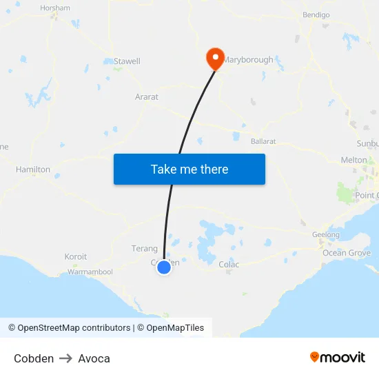 Cobden to Avoca map