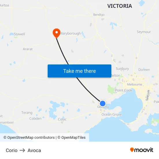 Corio to Avoca map