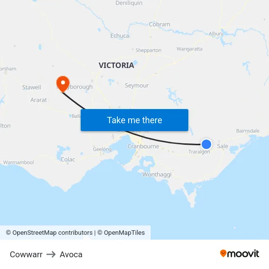 Cowwarr to Avoca map