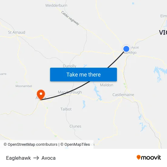 Eaglehawk to Avoca map