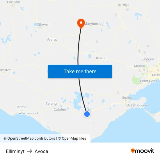 Elliminyt to Avoca map