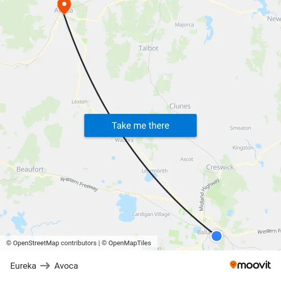 Eureka to Avoca map