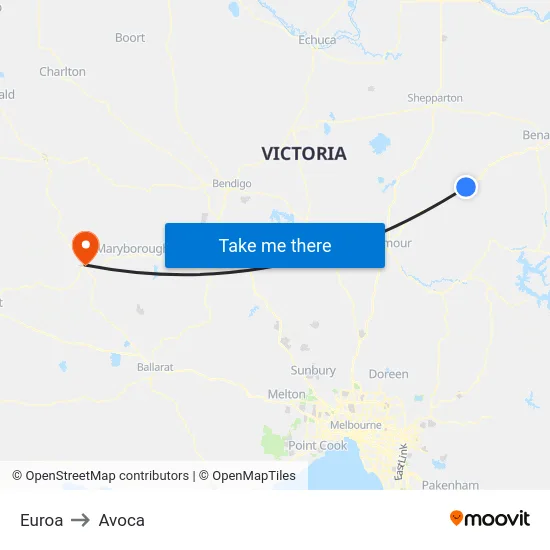 Euroa to Avoca map