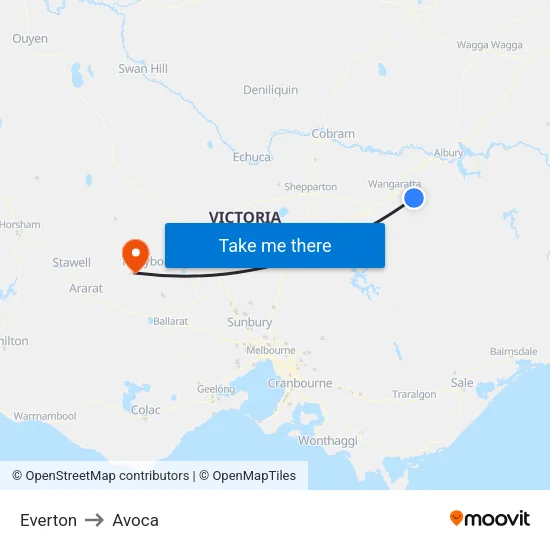 Everton to Avoca map