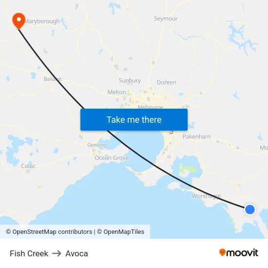 Fish Creek to Avoca map